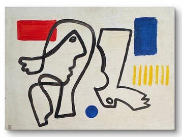 Gundi Falk (1966) - Construction du nu en bleu et rouge, Antiek en Kunst