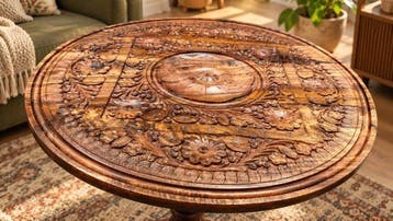 Exquisite Hand-Carved Wooden Pedestal Table – A Celebration