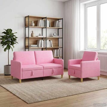 vidaXL Sofa Set Met Opslag 2 pcs Roze Polyester, Verzenden, Nieuw