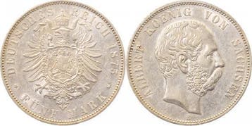 Duitsland 5 Mark Sachsen Albert 1875 E vorzueglich/praege..., Verzenden, België