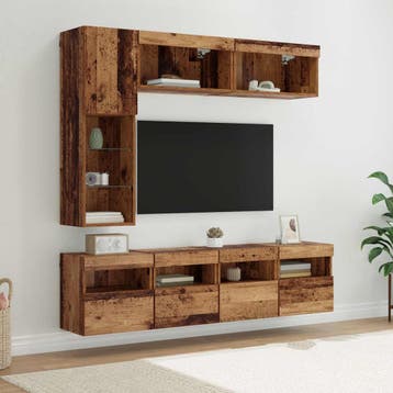vidaXL TV Kast 7 st Oudhout Bewerkt hout, Verzenden