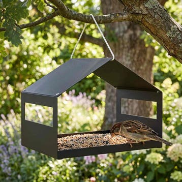 vidaXL Hangend vogelvoederhuisje Staal Zwart 30 x 23 x 23 cm, Verzenden, Nieuw