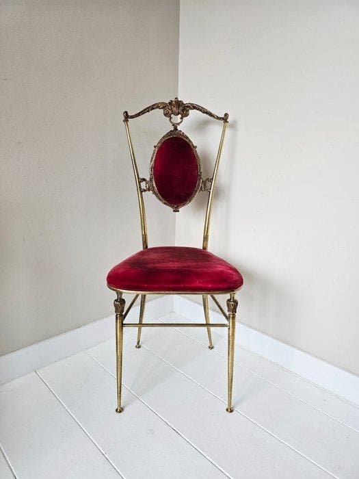 Chaise - Laiton, Velours - Chaise élégante en laiton italien, Huis en Inrichting, Overige Huis en Inrichting