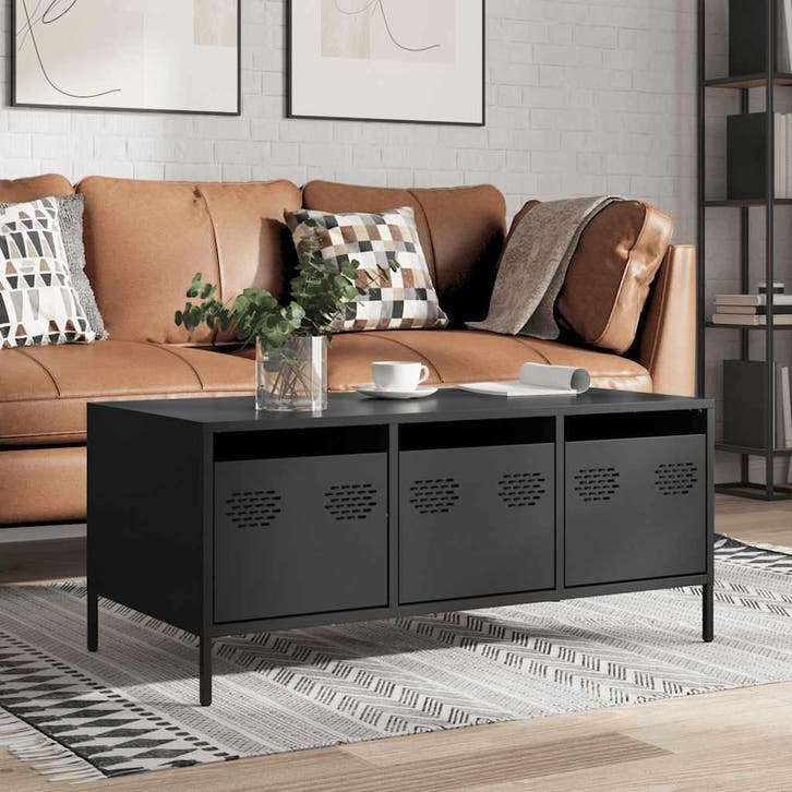 vidaXL Salontafel 101,5x50x43,5 cm koudgewalst staal zwart, Huis en Inrichting, Tafels | Salontafels, Nieuw, Verzenden