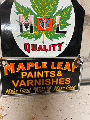 Vintage Maple Leaf Paints & Varnishes reclamebord – Canada, Antiek en Kunst
