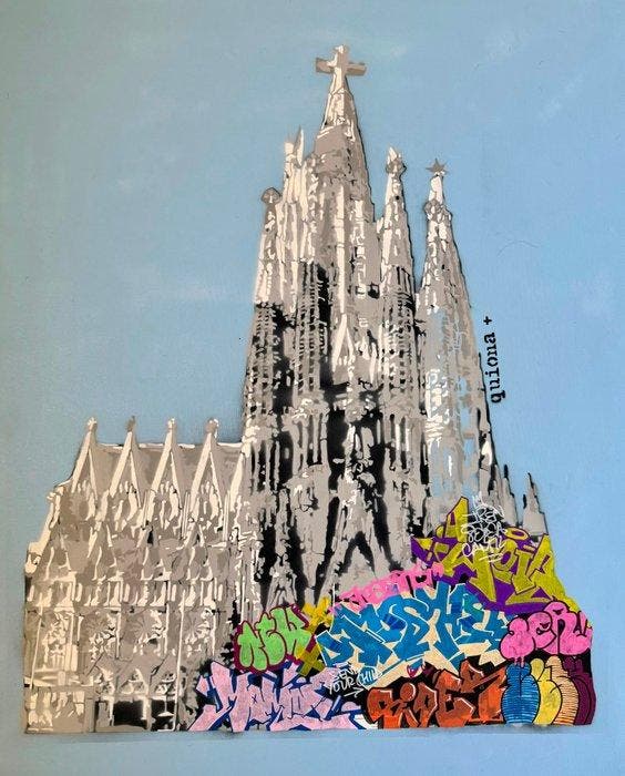 Quiona+ - ‘Sagrada Familia, Barcelona’ XL (very rare, Antiquités & Art, Art | Peinture | Moderne