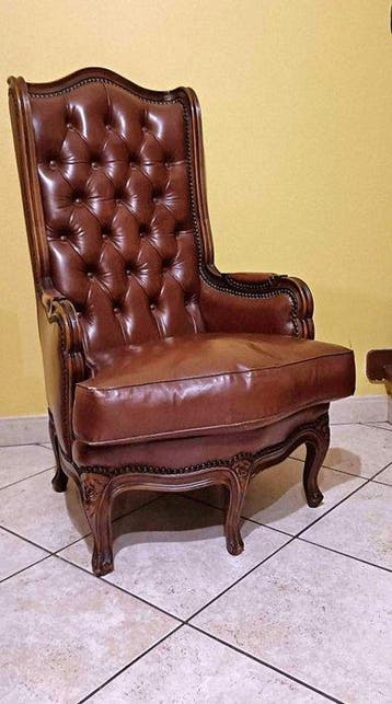 Poltrona a trono Chesterfield style - Fauteuil - Hout, Leder