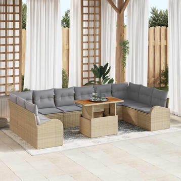 vidaXL Tuinbank Set 11 st Beige Poly rattan, Tuin en Terras, Verzenden, Nieuw