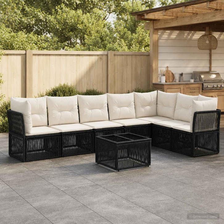 vidaXL Tuinbank Set 8 st Zwart poly rattan, Jardin & Terrasse, Ensembles de jardin, Envoi