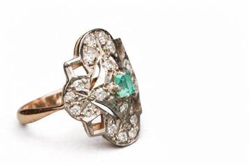 Bague - 14 carats Or jaune Émeraude - Diamant, Bijoux, Sacs & Beauté