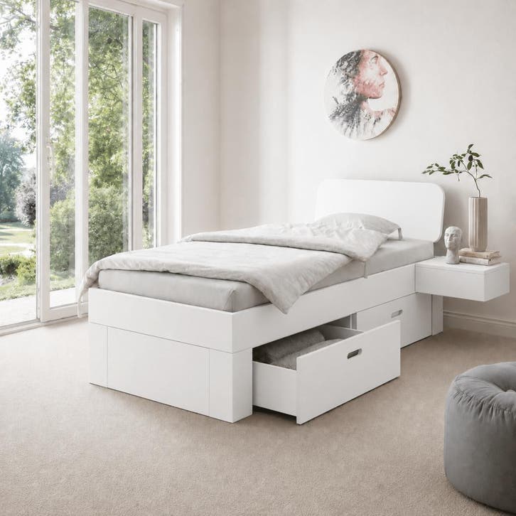 Van Schaik Nordic Wit Houten 1-Persoons Ledikant met Bedlade, Huis en Inrichting, Slaapkamer | Bedden