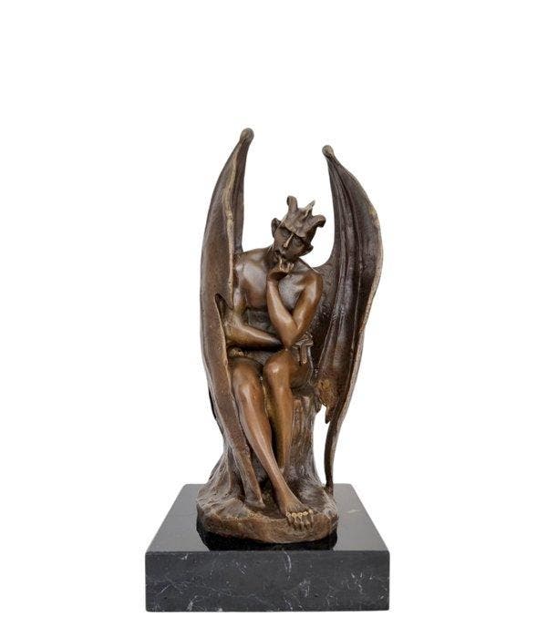sculptuur, Thinking Demon - 35 cm - Brons, Marmer, Antiek en Kunst, Kunst | Designobjecten