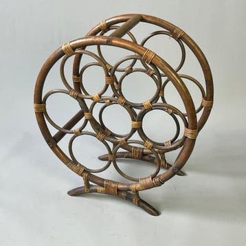 Rek - Vintage - Ronde Rotan Wijnrek of houder - ca. 1960 -