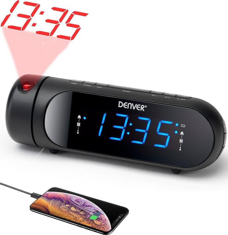 2dekans | Denver Wekkerradio met Projectie - Opladen via USB, Audio, Tv en Foto, Radio's, Ophalen of Verzenden
