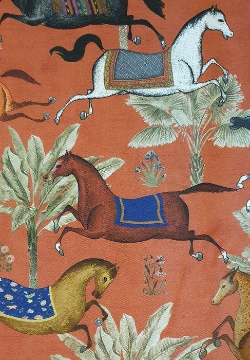 Exclusieve stof met rennende paarden - 300x280 cm -, Antiquités & Art, Tapis & Textile