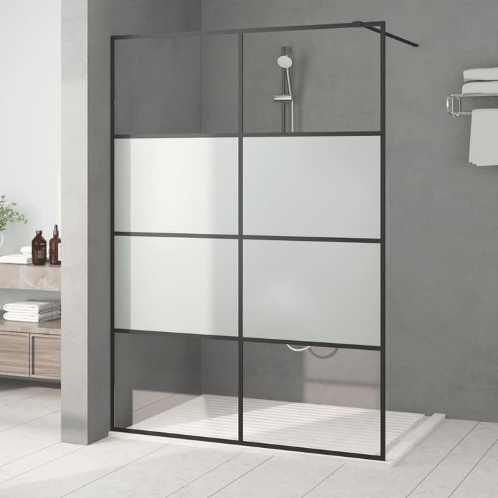 vidaXL Inloopdouchewand 140x195 cm halfmat ESG-glas zwart, Doe-het-zelf en Bouw, Sanitair, Nieuw, Verzenden