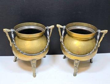 Pot (2) - Messing - Calderoni met statief, Antiek en Kunst