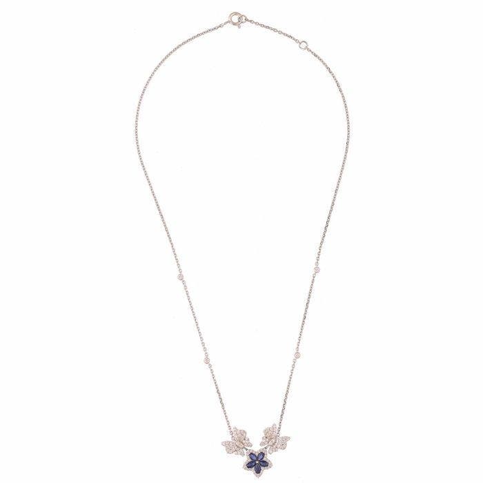 Collier - 18 carats Or blanc - 1.54ct. tw. Saphir - Diamant, Bijoux, Sacs & Beauté, Colliers