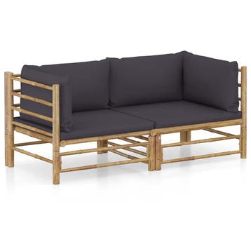 vidaXL 2-delige Loungeset met kussens bamboe donkergrijs, Verzenden, Nieuw, Loungeset