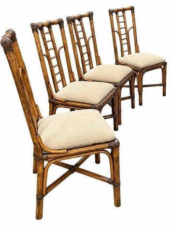 Chaise - Bambou - Ensemble de quatre chaises vintage