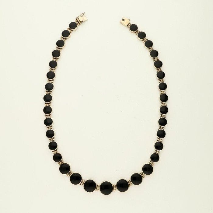 Zonder minimumprijs - 2-delige sieradenset Zilver - Onyx, Handtassen en Accessoires, Antieke sieraden