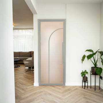Stalen Binnendeur - Kiezelgrijs - 2 Vlaks rond - Kanaalglas, Minder dan 80 cm, Binnendeur, Nieuw, Metaal