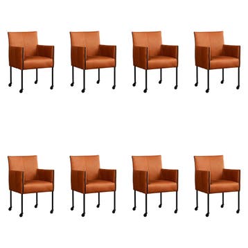 Set van 8 Leren eetkamerstoelen More - Rancho Cognac, Ophalen of Verzenden
