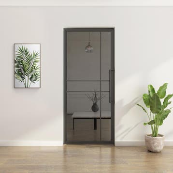OUTLET: Stalen taatsdeur Zwart 6 Vlaks Rook glas Luxe design, 80 tot 100 cm, Overige typen, Nieuw, Metaal