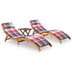 vidaXL Ligbedden 2 st met tafel en kussens massief, Tuin en Terras, Verzenden, Nieuw