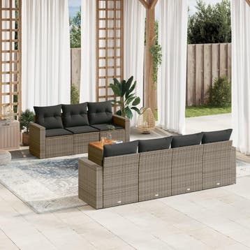 vidaXL 8-delige Loungeset met kussens poly rattan grijs, Verzenden, Nieuw, Loungeset