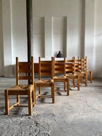 Chaise (6) - Chêne, Tissage de Binsen - Brutaliste, Antiquités & Art