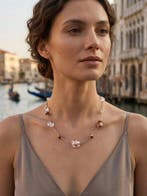 verre de Murano, Argent - Collier - verre de Murano à, Antiquités & Art