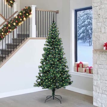 vidaXL Kunststof Voorverlichte Kerstboom Groen 240 cm PVC en, Verzenden