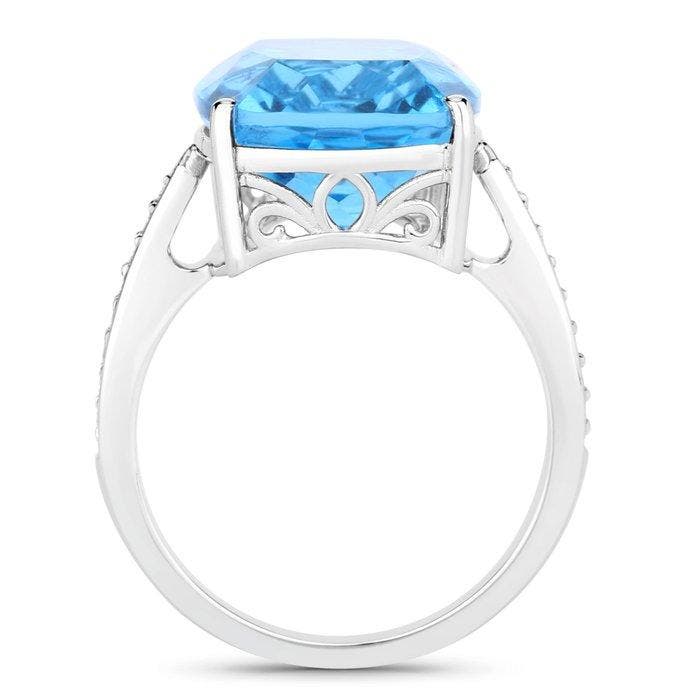 Ring - 14 karaat Witgoud - 13.55ct. tw. Topaas - Diamant -, Bijoux, Sacs & Beauté, Bagues