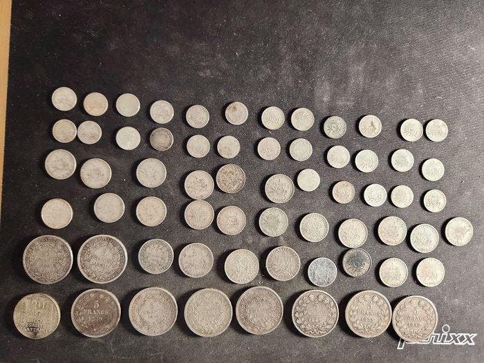 Frankrijk. Lot de 64 monnaies en argent, 1832/1933, Timbres & Monnaies, Monnaies | Europe | Monnaies non-euro