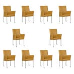 Set van 10 Leren eetkamerstoelen Comfort met wieltjes en, Ophalen of Verzenden, Nieuw, Leer, Eén