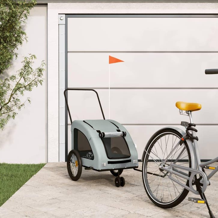 vidaXL Hondenfietstrailer oxford stof en ijzer grijs, Dieren en Toebehoren, Overige Dieren-accessoires, Nieuw, Verzenden