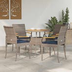 vidaXL Tuinstoelen 4 pcs Grijs en Marineblauw Poly Rattan en, Verzenden, Nieuw