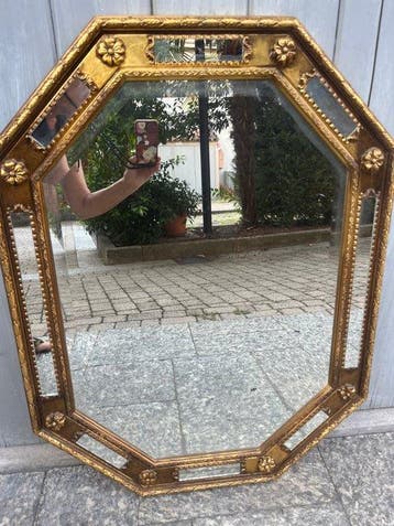 Wandspiegel - Hout - Spiegel met verguld houten lijst, jaren, Antiek en Kunst