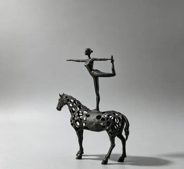 sculptuur, Ballerina auf Pferd - 30 cm - Metaal, Antiek en Kunst