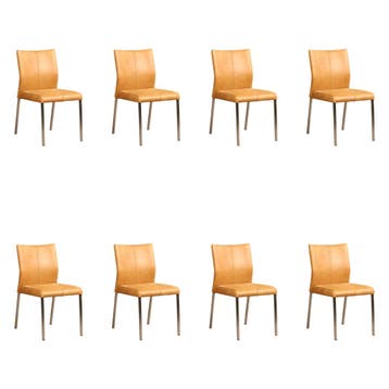 Set van 8 Leren eetkamerstoelen Basic - Vintage Cognac, Huis en Inrichting, Stoelen, Ophalen of Verzenden, Nieuw, Leer, Eén