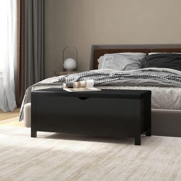 vidaXL Opbergbox met kussen 105x40x45 cm bewerkt hout zwart, Verzenden, Nieuw