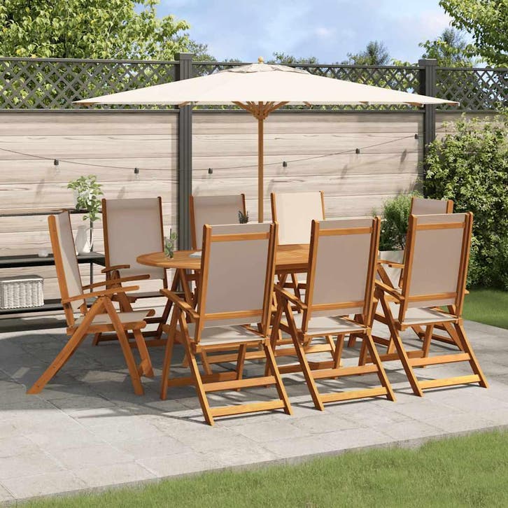 vidaXL 9-delige Tuinset massief acaciahout en textileen, Tuin en Terras, Tuinsets en Loungesets, Tuinset, Nieuw, Verzenden