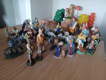 Kerststal (25) - Gips - Grote set van 25 kerststalfiguren