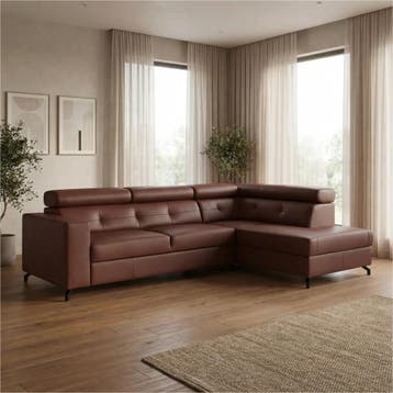 Leren hoekbank Nova - 2.5-zits arm links + Longchair arm, 250 tot 300 cm, Bohemian, Industrieel, Modern, Scandinavisch, Nieuw