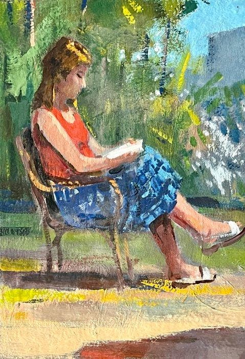 V. Bertelli (XX) - Ragazza che legge, Antiquités & Art, Art | Peinture | Classique