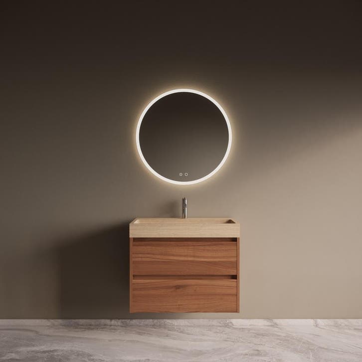 Badmeubelset Riga Travertin met Wastafel 80 cm Walnoot, Doe-het-zelf en Bouw, Sanitair, Bad, Nieuw, Ophalen of Verzenden