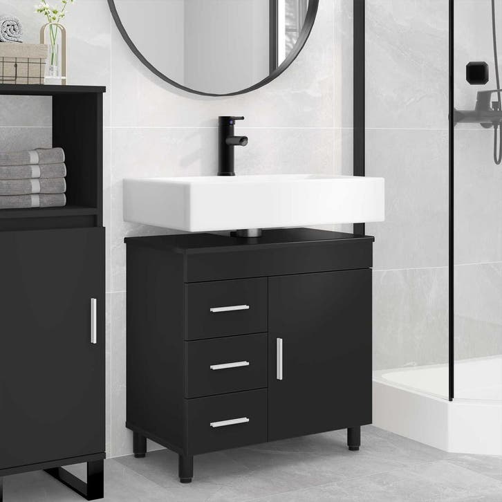 vidaXL Badkamer Vanity met Wastafel met lade Zwart 60 x 35 x, Maison & Meubles, Tables | Coiffeuses, Envoi