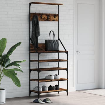 vidaXL Kledingrek met schoenenrek 70x34x184 cm gerookt, Verzenden