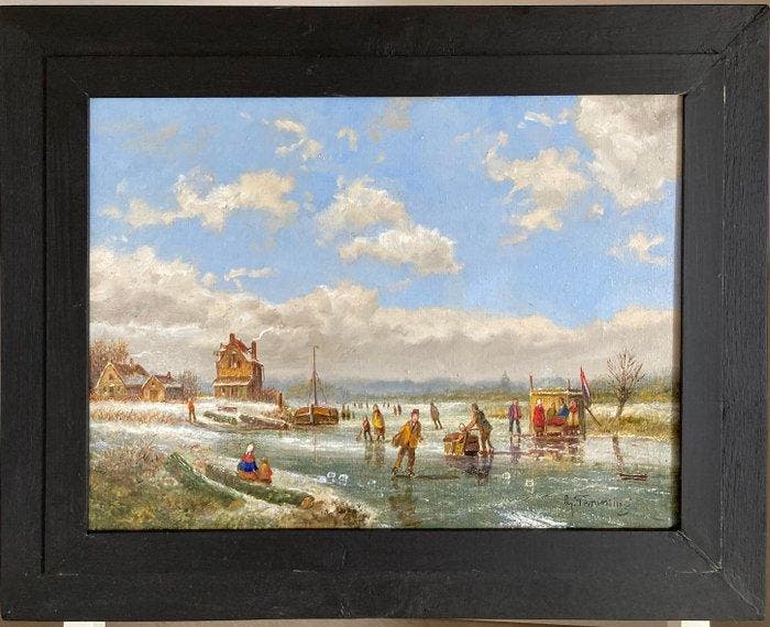 Albert J. Temming (1942) - Hollands wintertafereel., Antiek en Kunst, Kunst | Schilderijen | Klassiek